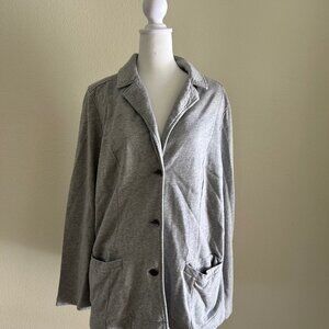 J.Jill Blazer Soft Gray Cotton Stretch SZL Jacket 3 Button Pockets Casual Office